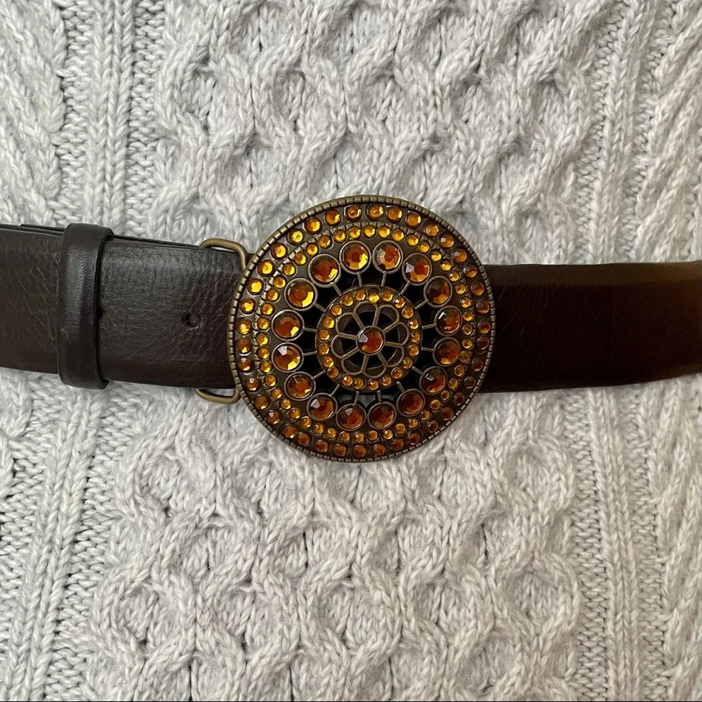 Rhinestone belt, real leather. Big buckle. - Picture 2 of 8